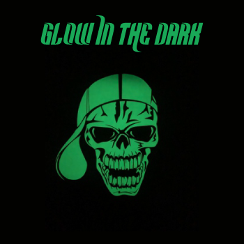 Black t-shirt with glow-in-the-dark HTV vinyl pressed design